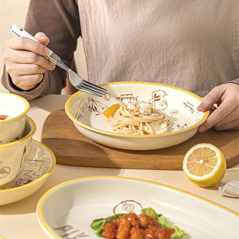 SHUNXIANG Ceramic tableware Cartoon pattern Ceramic Bowl & plate Underglaze Color Double Ear Soup Bowl Noodles Bowl Dining plate
