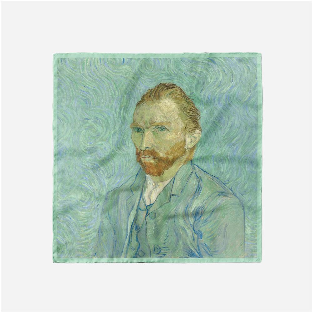 53cm Silk Scarf Van gogh Painting Square Scarves Wraps Bandana Small Hijab Silk Foulards Tie Headband Neckerchief