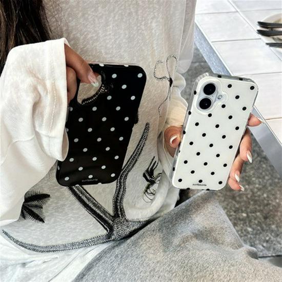 B&W Polka Dot Hard Shell Case for iPhone 13/14/16/17 Pro Max, Double Layer IMD
