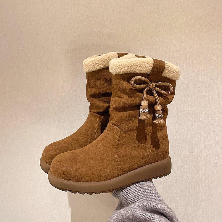 

Cowhide version thick-soled snow boots women s 2025 new winter velvet thermal cotton shoes are huge and good-looking piled boots short boots women 40 коричневый