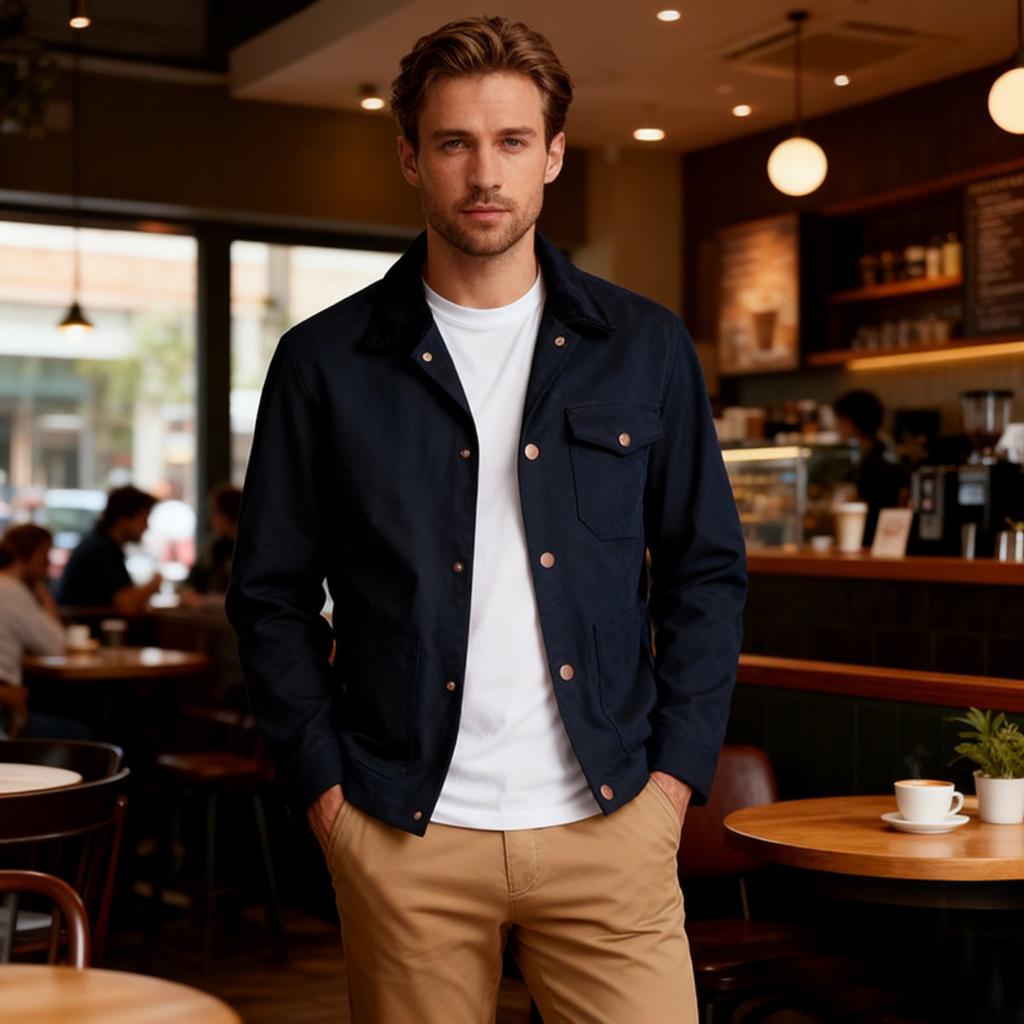 Men's Solid Color Simple Casual Lapel Workwear Style Jacket Spring Autumn European American Style Casual Outerwear
