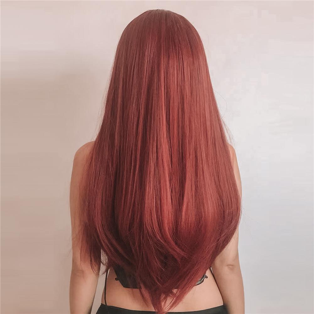 Lång Orange Röd Ingefära Rak syntetisk peruk för kvinnor Natural Wave Peruk med lugg Värmebeständig Cosplay Peruk