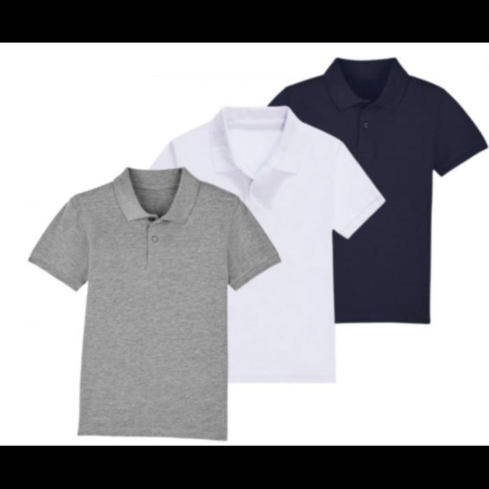 Children's Short-sleeved Polo Shirt In Gray, White, and Navy Blue ( Lot 3 ) - - Grey