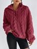 Women's Burgundy Cable Knit Turtleneck Sweater, Cozy Winter Pullover, Ribbed Cuff