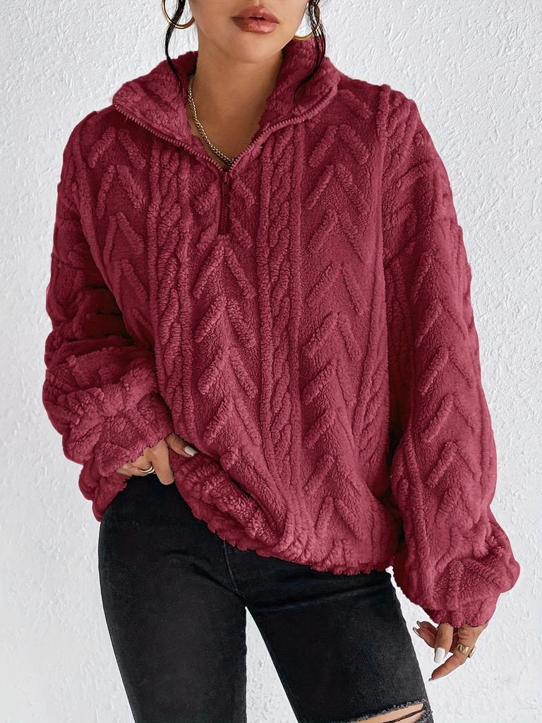 Women's Burgundy Cable Knit Turtleneck Sweater, Cozy Winter Pullover, Ribbed Cuff