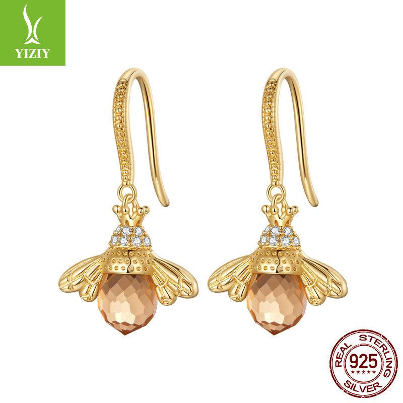 Cute Little Bee S925 Sterling Silver Earrings Female Personality Animal Zircon Crystal Stud Earrings Sce149