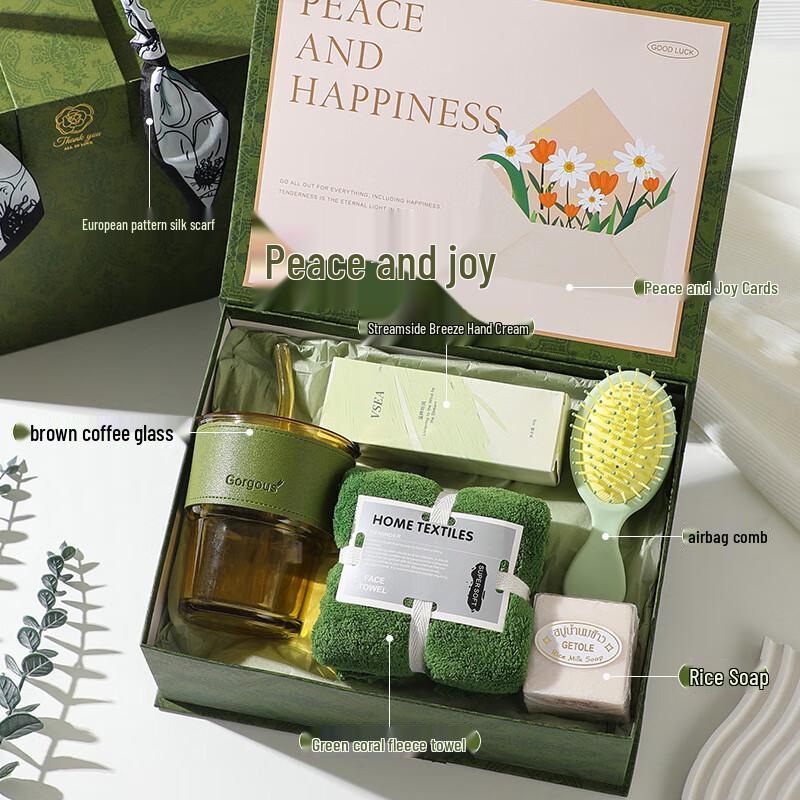Glass Cup, Towel, Hand Cream, Comb & Soap Gift Set
