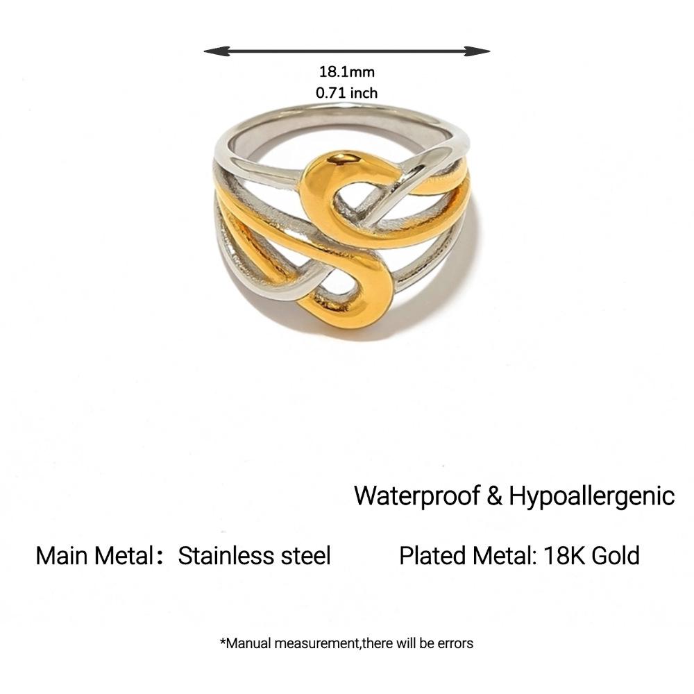 Yingtai Round Geometric Stainless Steel Titanium Ring, 18k Gold-Plated - Trendy Niche Women's Jewelry