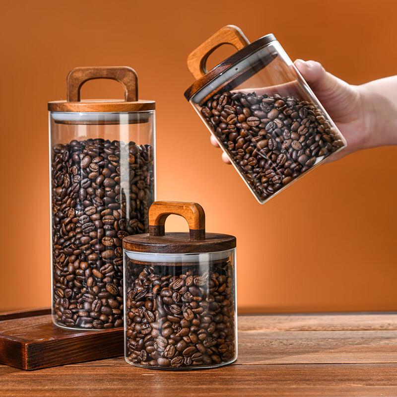 Vintage Glass Food Storage Jar with Wooden Handle Lid