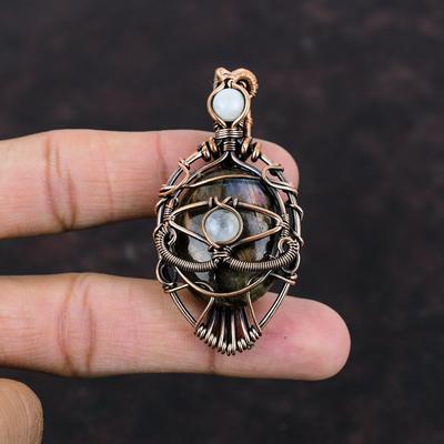 Evil Eye Labradorite Pendant Copper Wire Wrapped Pendant Handmade Rainbow Moonstone Jewelry Gemstone Pendant Copper Jewelry Anniversary Gift