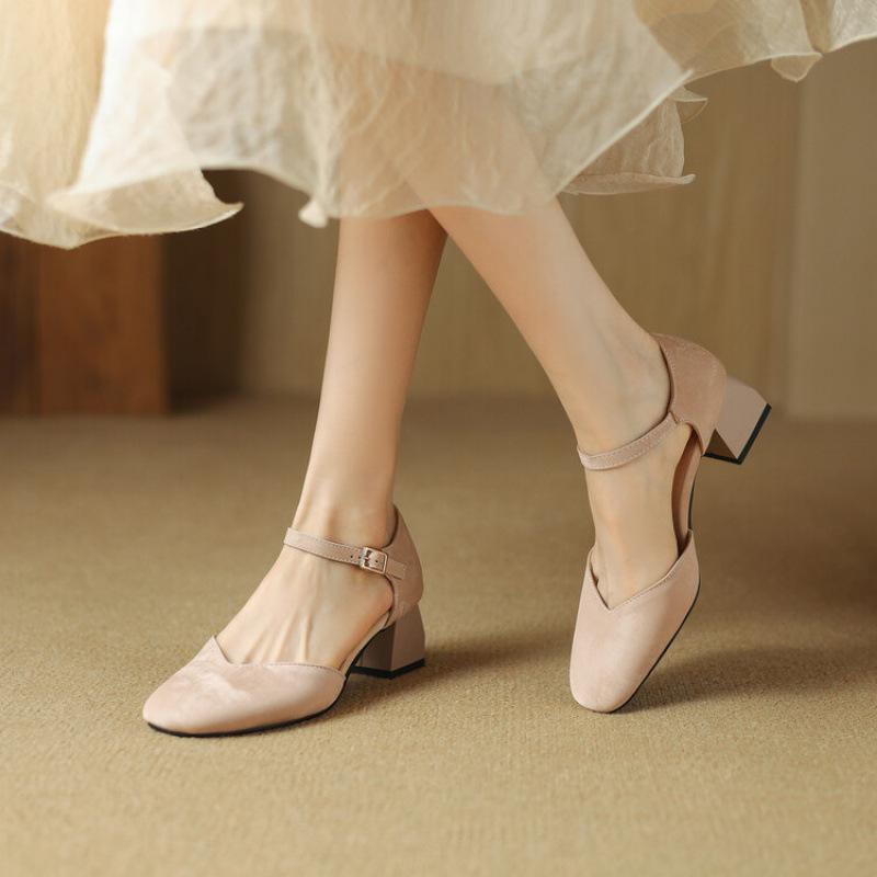 Summer Women's High-heeled Sandals Casual Hollow Sandals Women's Rubber Soft-soled Large-size Shoes New Women's Shoes Solid Color Square Head