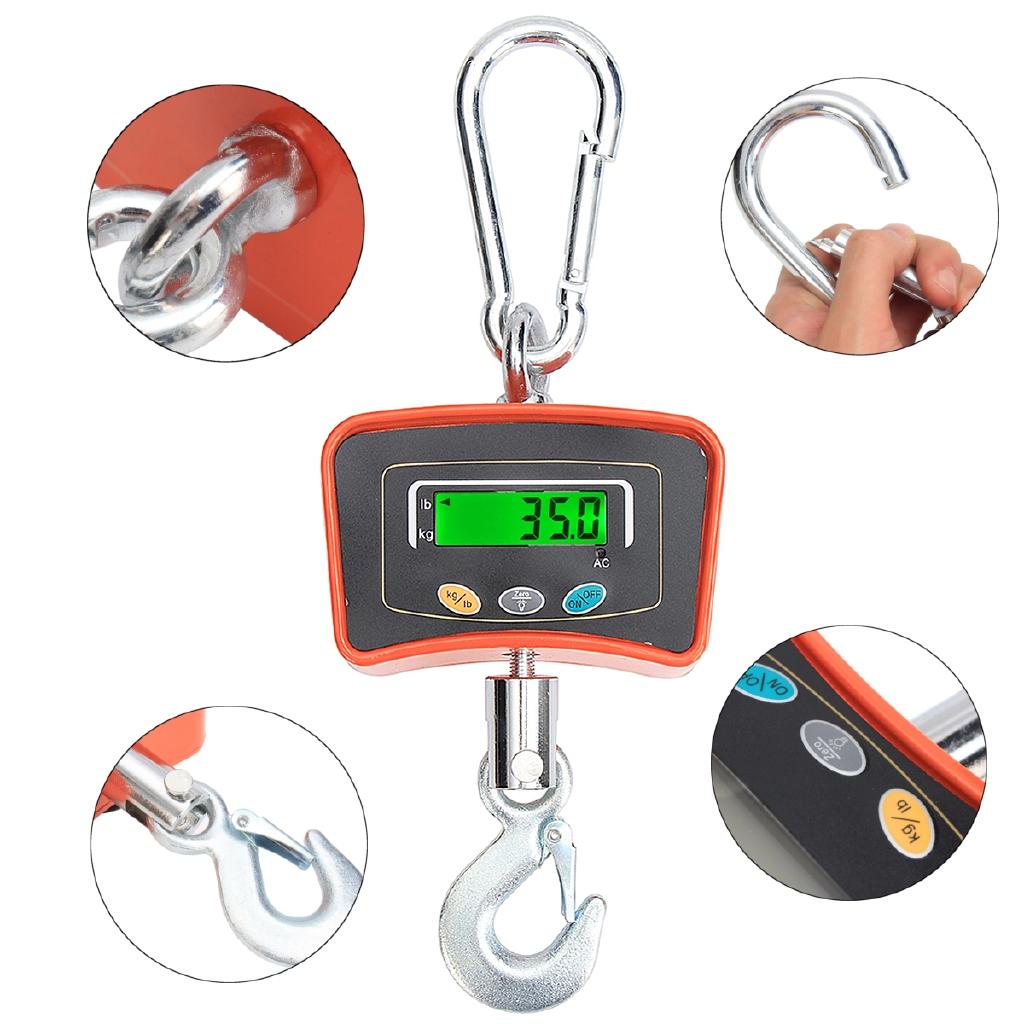 LED 500 KG / 1100 LBS Orange DC 6V Digital Display Crane Scale Heavy Duty Industrial Hanging Scale