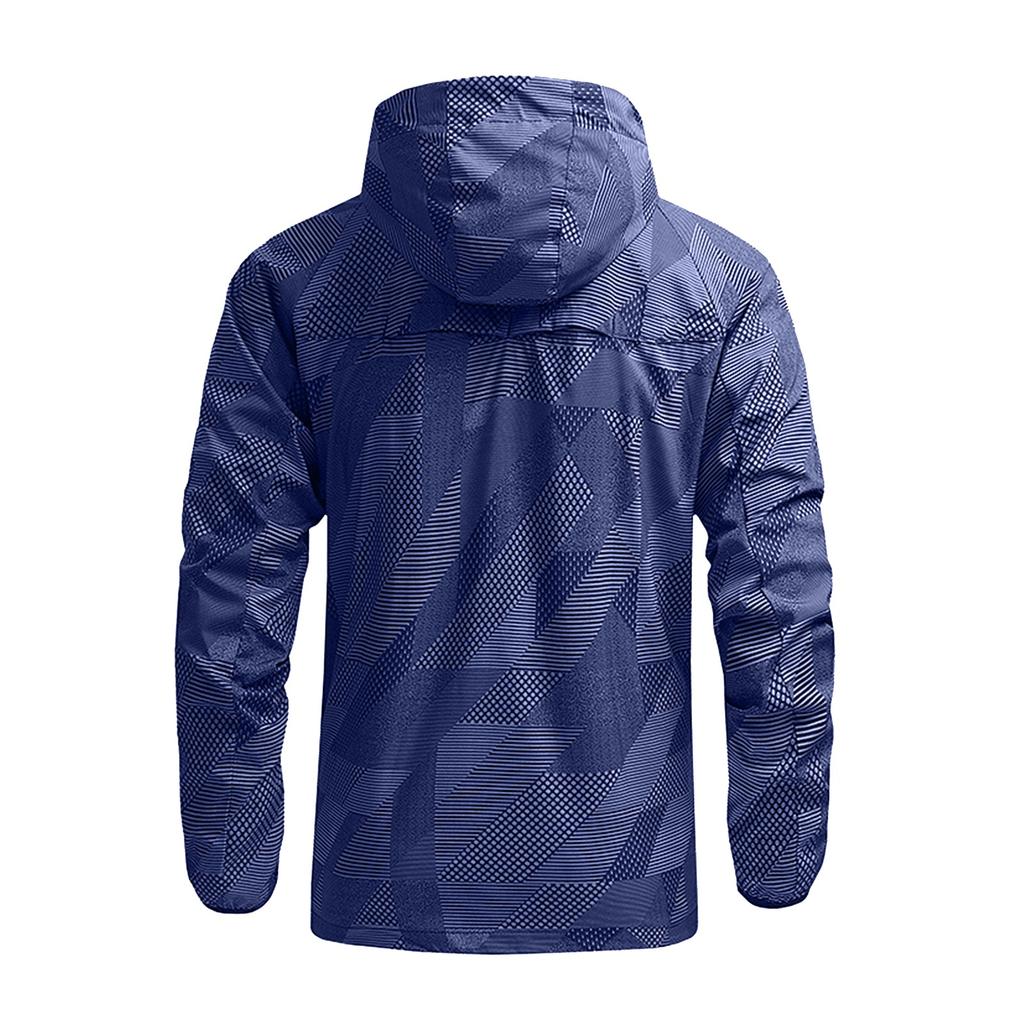 Men's Outdoor Casual Zipper-style Hooded Printed Jacket, Quick-drying Thin Windproof And Waterproof Sports Windbreaker Jacket