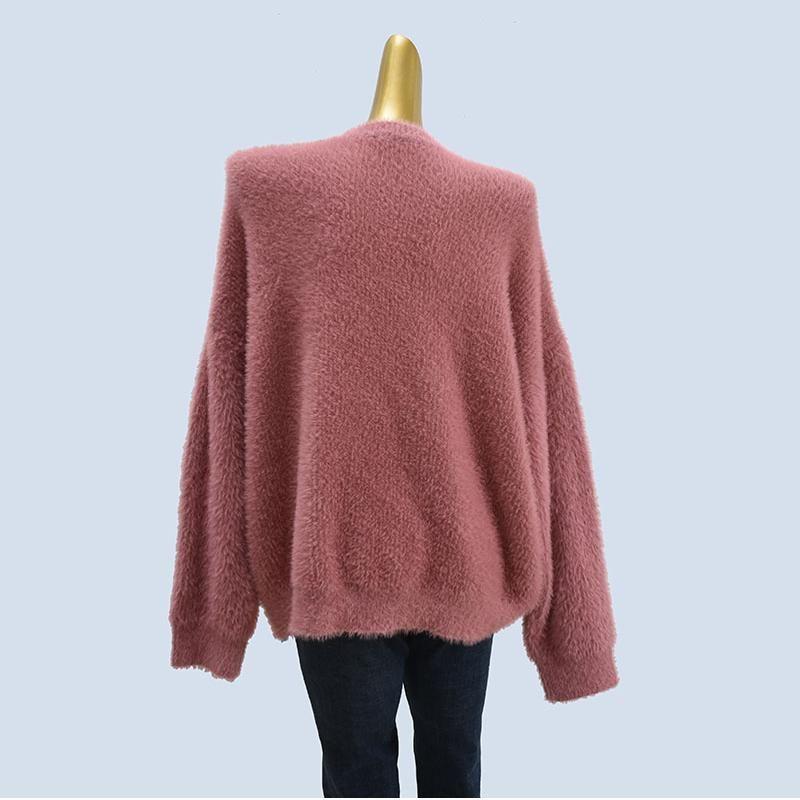 Large Design round Neck Loose and Lazy Style Autumn and Winter Imitation Mink Milk Huhu Soft Glutinous Tops Sweater Women's Knitted Coat