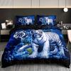 Soft durable Quality Duvet Cover Set Tiger plus Blue Rose Print 10% Polyester Breathable Fabric Al-Season Beding featuring 2 Pilowcases Home Dorm