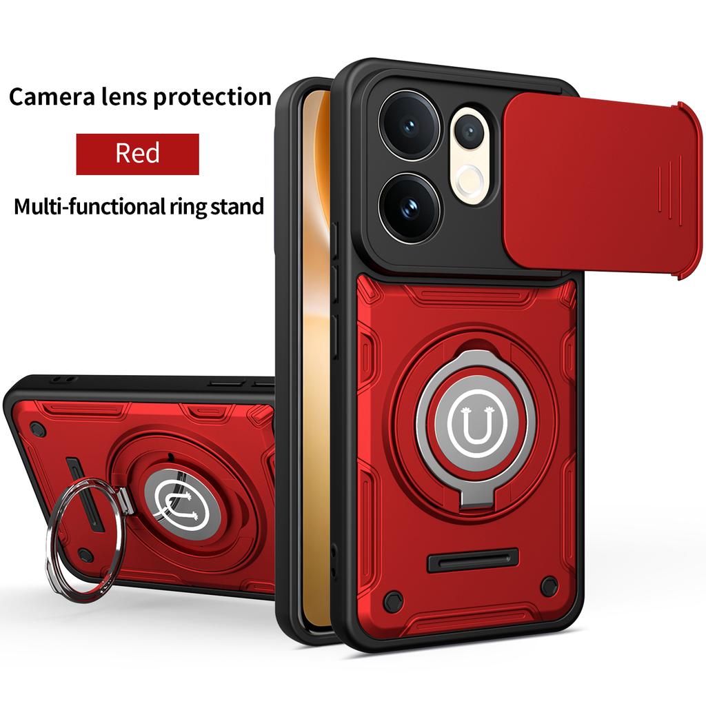 Anti-slip Armor Shockproof Case For VIVO V60 5G V2511 Slide Camera Lens Protection Rotating Ring Stand TPU Plastic Phone Cover