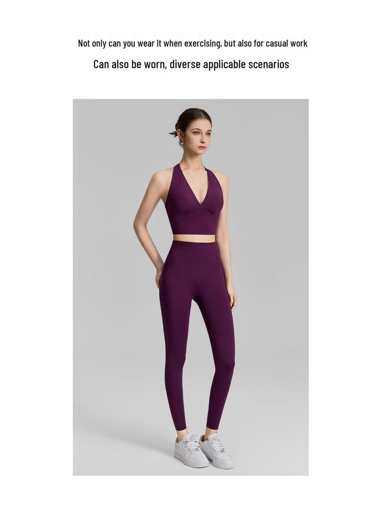 Spring Women's V-neck Sports Bra & Halterneck Yoga Tank Top with Fixed Cups - Supports Underarm Fat