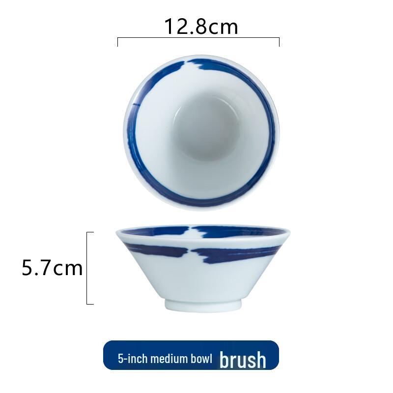 ZISIZ 5-inch Brush Stroke Conical Ceramic Bowls (Set of 3)