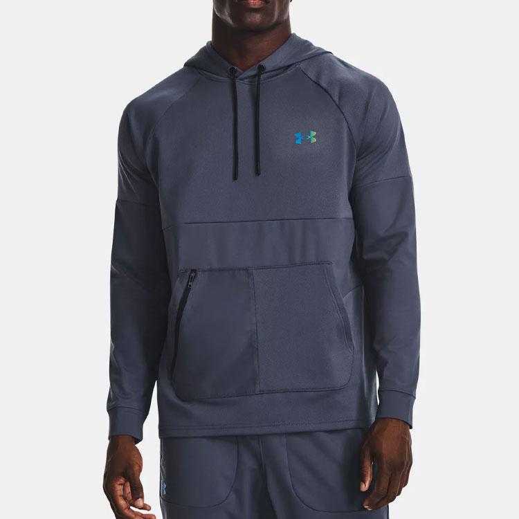 Under Armour Rush Series Solid Color Hooded Pullover Sports Sweatshirt Men Sweatshirt Gray 1370450-044