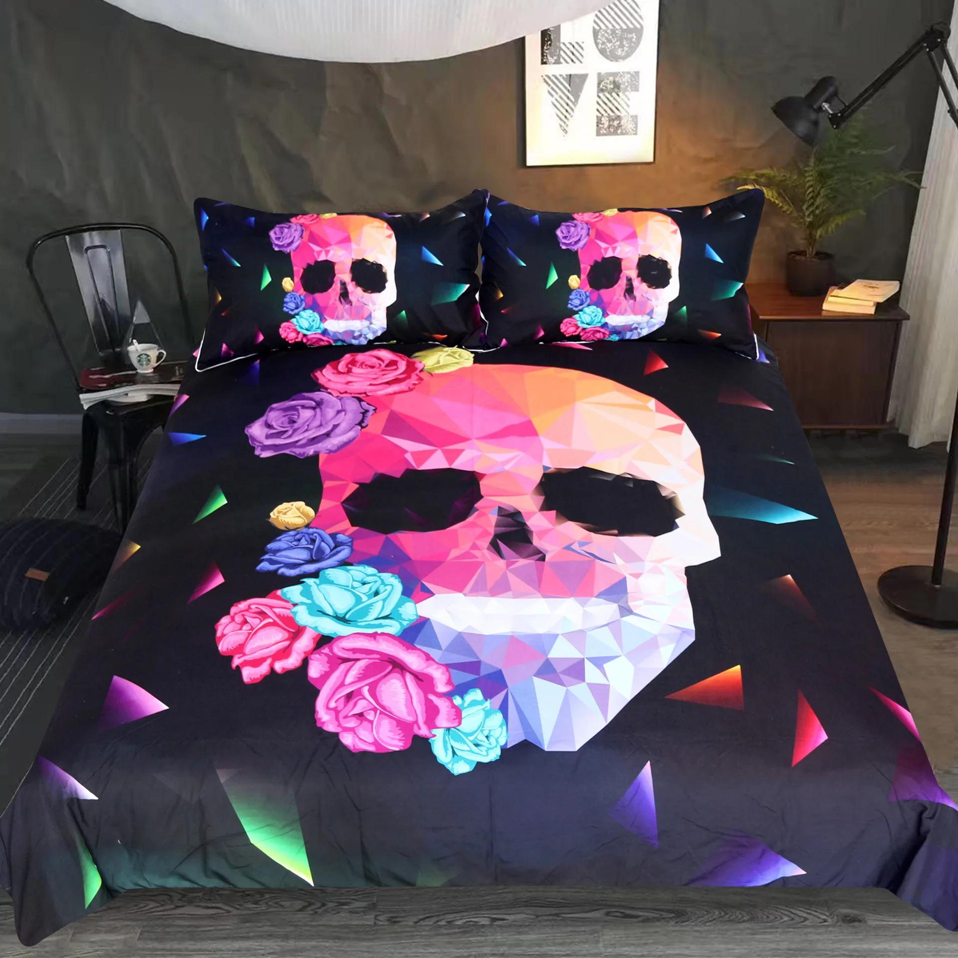 

Hot Bedding Set Happy Halloween Duvet Cover Sets Home Textile Rose Coloured Light Bedclothes Quilt Cover Pillowcases Skull EU single(135x200cm)
