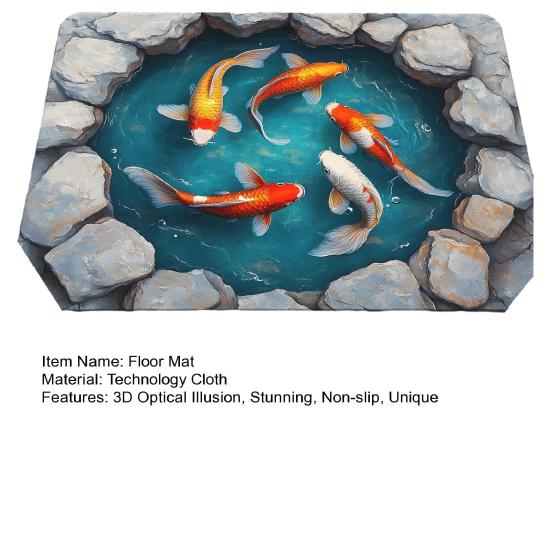 3D Optical Illusion Fish Area Rug Realistic Ground Crack Floor Carpet Non Slip Indoor Doormat for Living Room Bedroom Entryway Bath