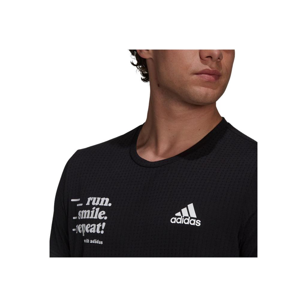 Adidas Letter Print Round Neck Breathable Loose Running Training Short Sleeve T-Shirt Men Tops Black GU0285