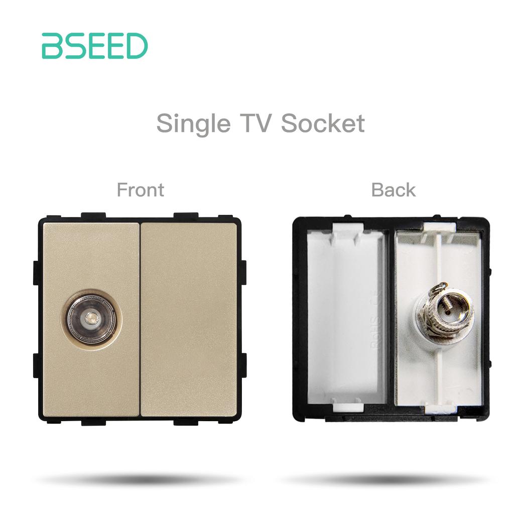 BSEED Mechanical Button Light Switches 1/2/3Way Half TV RJ45 ST Plug EU FR Wall Sockets USB Type-c Ports DIY Parts Glass Frames