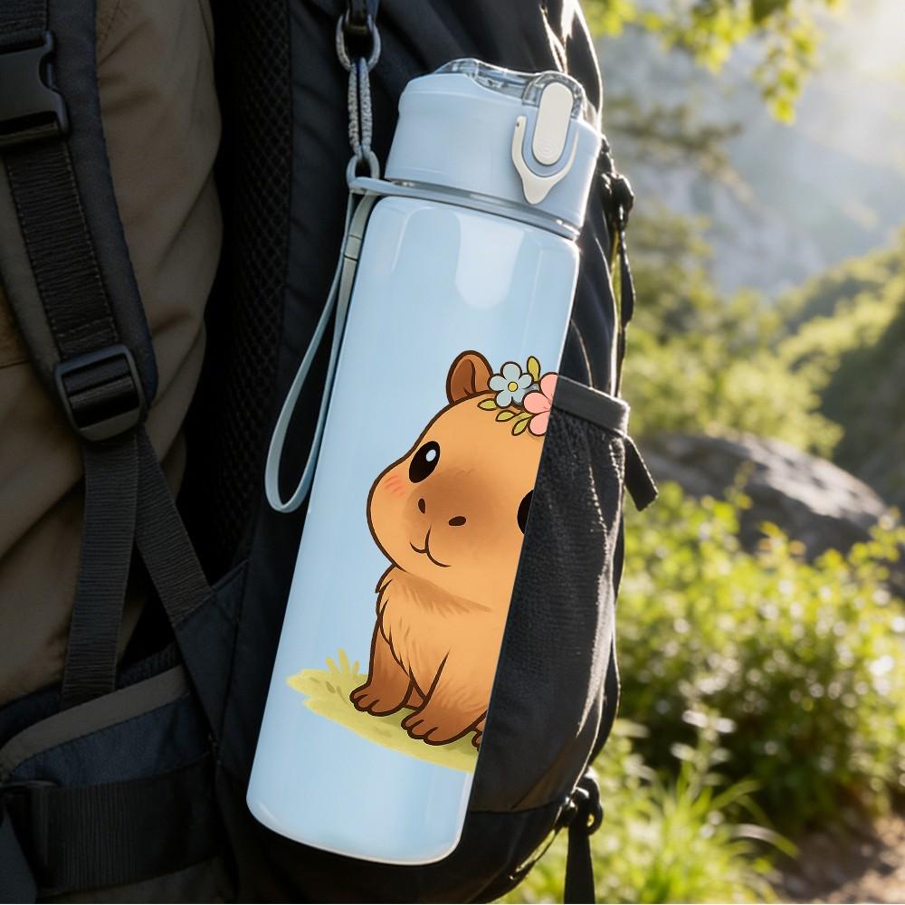 1PC Capybara Cartoon Pattern 750ml Color Plastic Sports Water Bottle Leakproof Flip Straw Lid Suitable for Sports Office Home Use