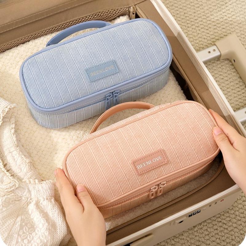 Women Corduroy Travel Makeup Storage Bag Portable Zipper Cosmetic Bag with Handle Square Large Capacity Toiletry Wash Pouch