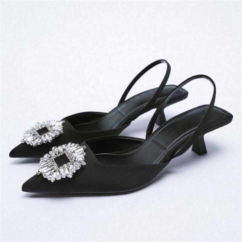 Large size spring and summer new rhinestone buckle pointed head bag head thin heel sandals foot cover high heel single shoes women