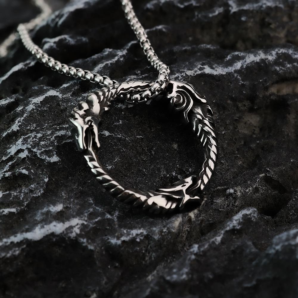 Viking Celtic Wolf Head Pendant Stainless Steel Necklace For Men Hip Hop Style