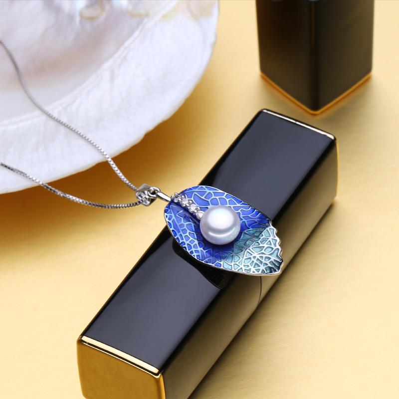 LSOOYH Cloisonne Natural Freshwater Pearl Earrings Fashion Leaf Necklace For Women Pearl Jewelry Set