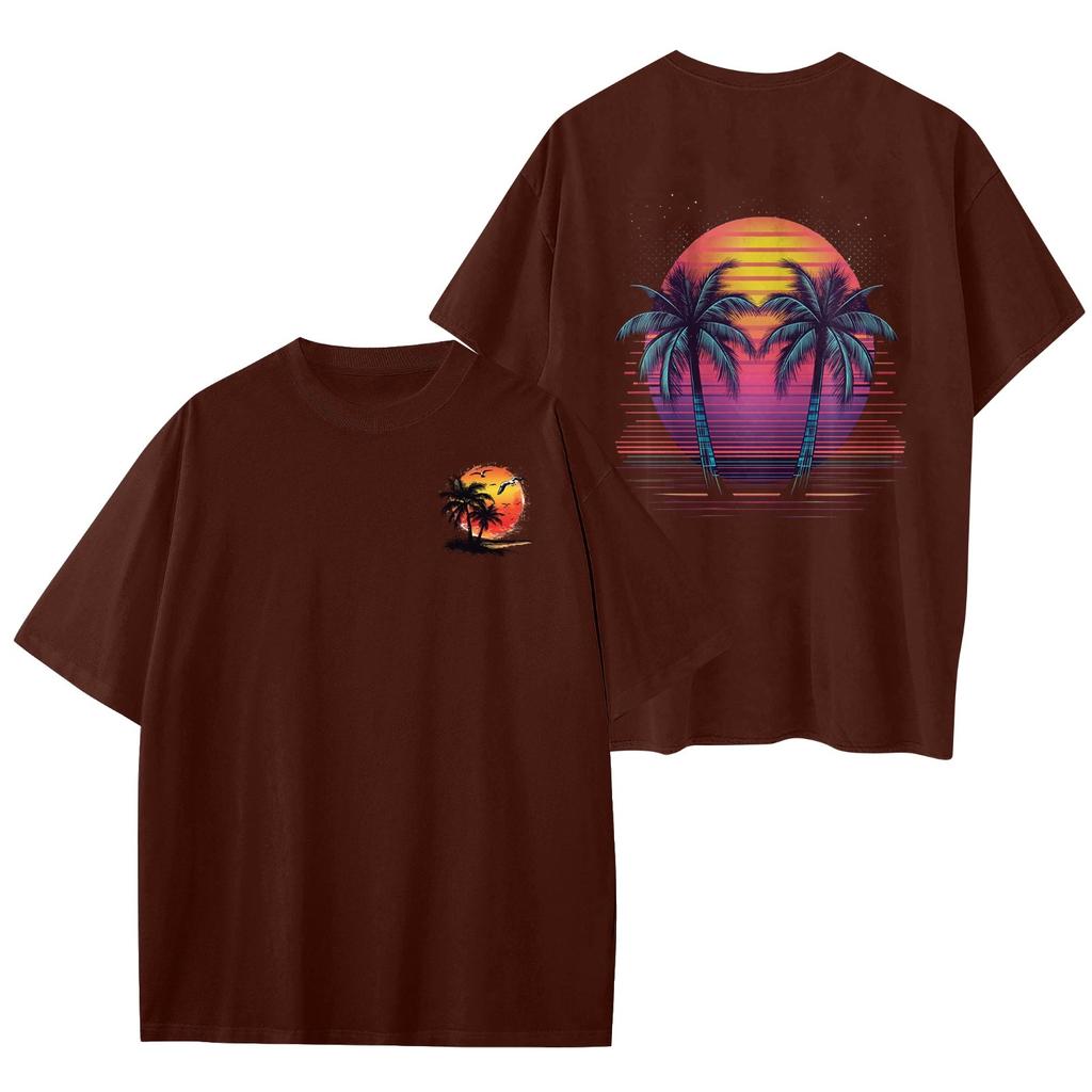 Women's Round Neck Fashionable Loose Hawaiian Print Short Sleeves