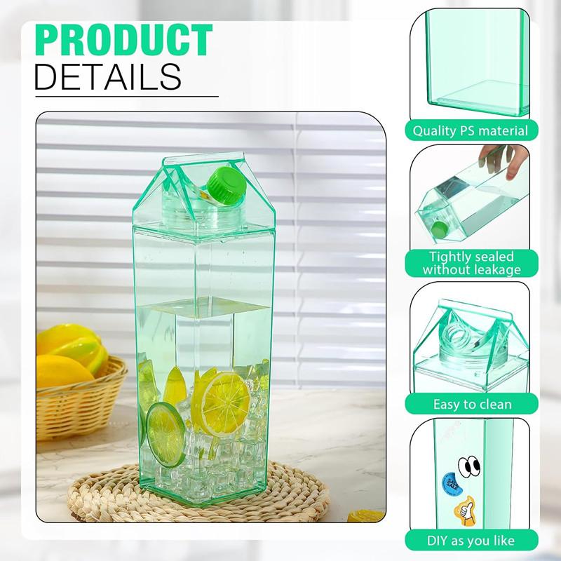 Bouteille de Lait Transparente 500/1000 ml Boîte à Eau Carrée Tasse à Café Jus Thé Transparente Stockage de Lait Pour Sports de Plein Air Camping Gym