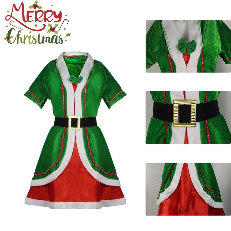 Fancy Xmas Elf Costume Couple Outfit Polyester Role Play Dress Up Party