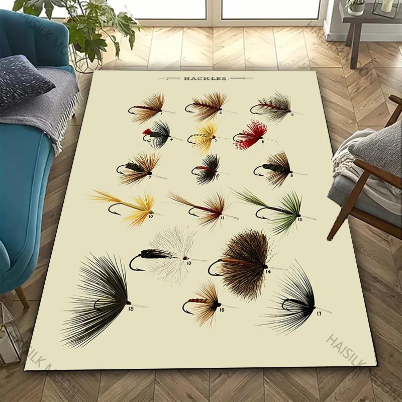 3D HD Fish Bait Pattern Carpet Bedroom Floor Living Room Office Mat, Durable Machine Washable Rug Non-slip Exquisite Home Decor