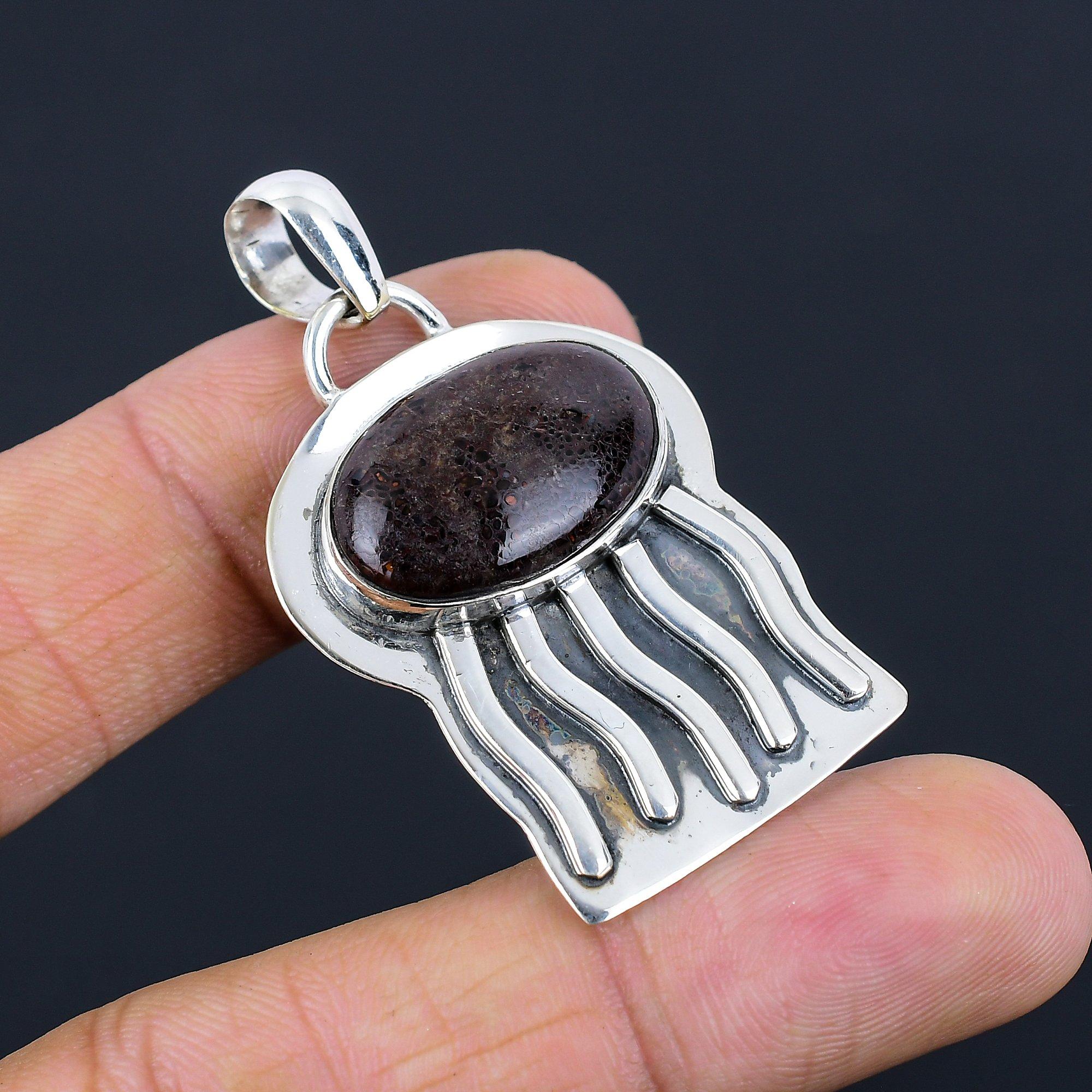 Sterling Silver Oval Natural Dinosaur Bone Ethnic Birthday Bezel Sister Pendant