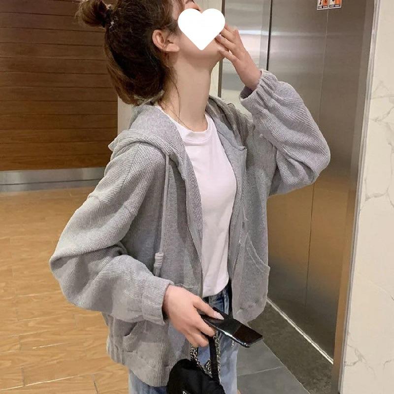 

Новая женская куртка с капюшоном, весенне-осенняя, спортивная, свободного кроя, повседневная, на молнии, толстовка с капюшоном 3XL