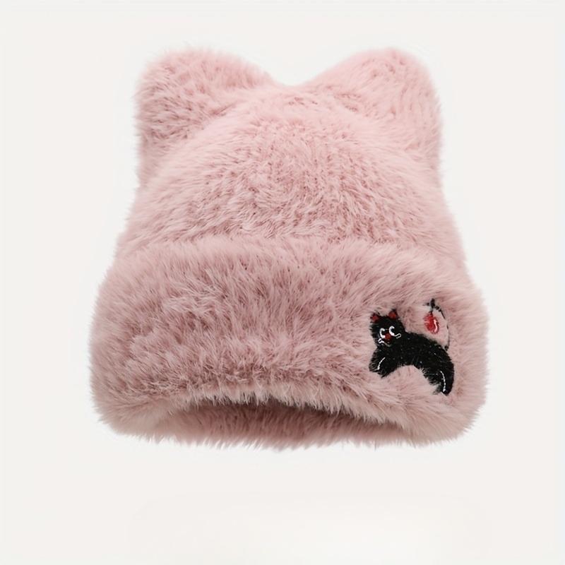 

Autumn and Winter Women s Winter Cute Cat Pattern Hat Warm and Knitted Hat 1PC рожевий