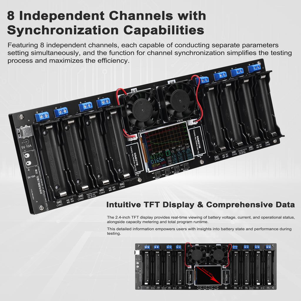 8-Kanal 18650 Batterietester 2,4-Zoll-TFT-Display Batteriekapazitätsprüfung mit MultiMode