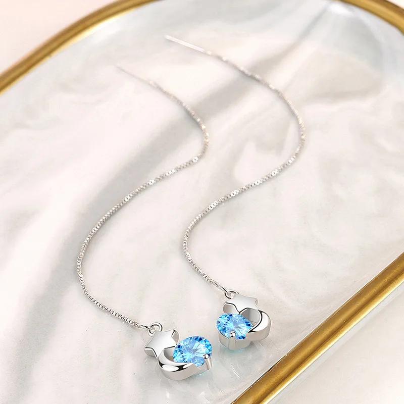 

Simple Female Earrings Sterling Silver Star Moon Round Zircon Long Tassel Earrings for Women Earline Wedding Gift