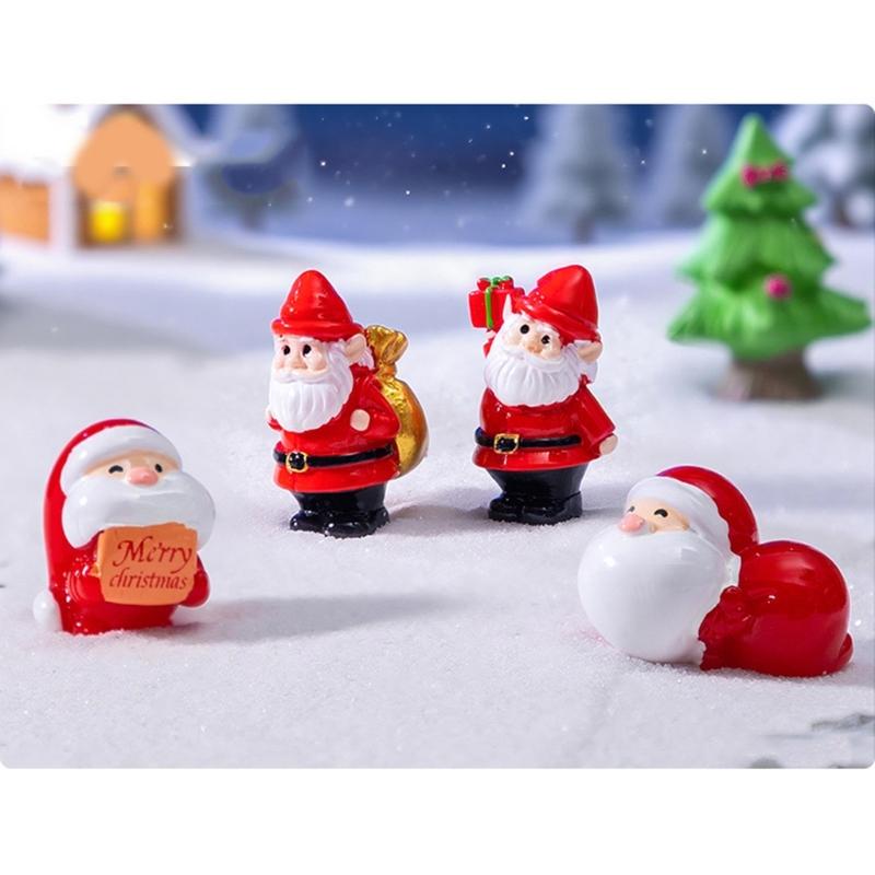 Set of 4 Cartoon Santa Ornaments Resin Miniature Sculpture Christmas Gift For Home Office and Garden Landscape Decors