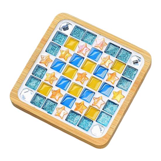 DIY Glass Mosaic Tile Coaster Set Mixed Color Mosaic Kit with Wooden Coaster Kids Adults Handmade Mosaic Crafts Coaster with Accessories