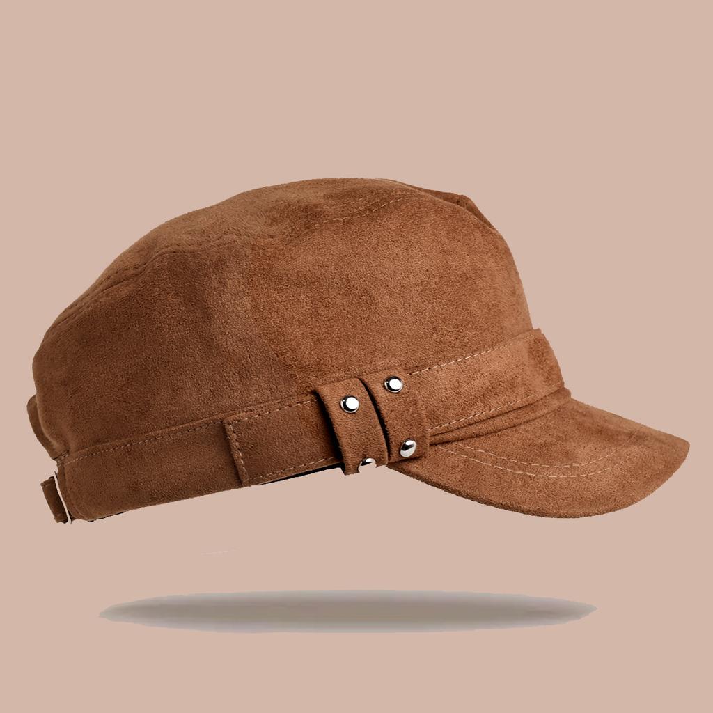 Damen Wildleder Schiebermütze | Vintage Achteckige Baskenmütze mit kurzem Schirm, Flachem Oberteil Marine Bäckerjungenmütze für Damen Wintermode