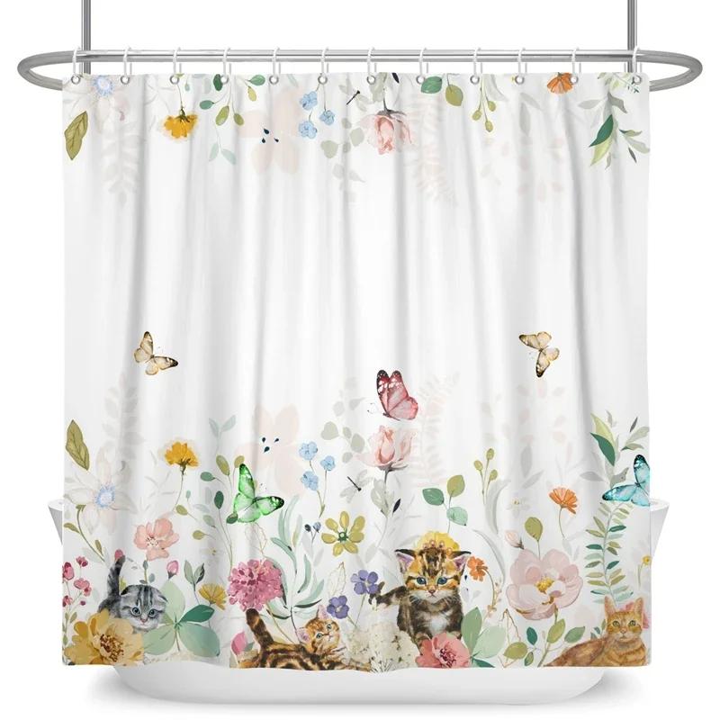 Green Eucalyptus Leaves Shower Curtains Watercolor Floral Waterproof Morden Bathroom Bathtub Curtain Room Decor With Hooks