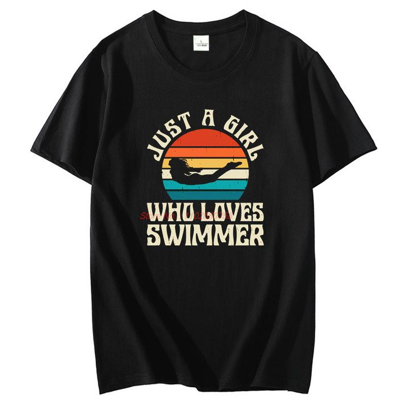 Summer Cotton Short Sleeve Tshirts Funny Swimmer Sport Vintage Swimming Graphic T Shirts Tees Tops Casual Unisex Print T Shirt
