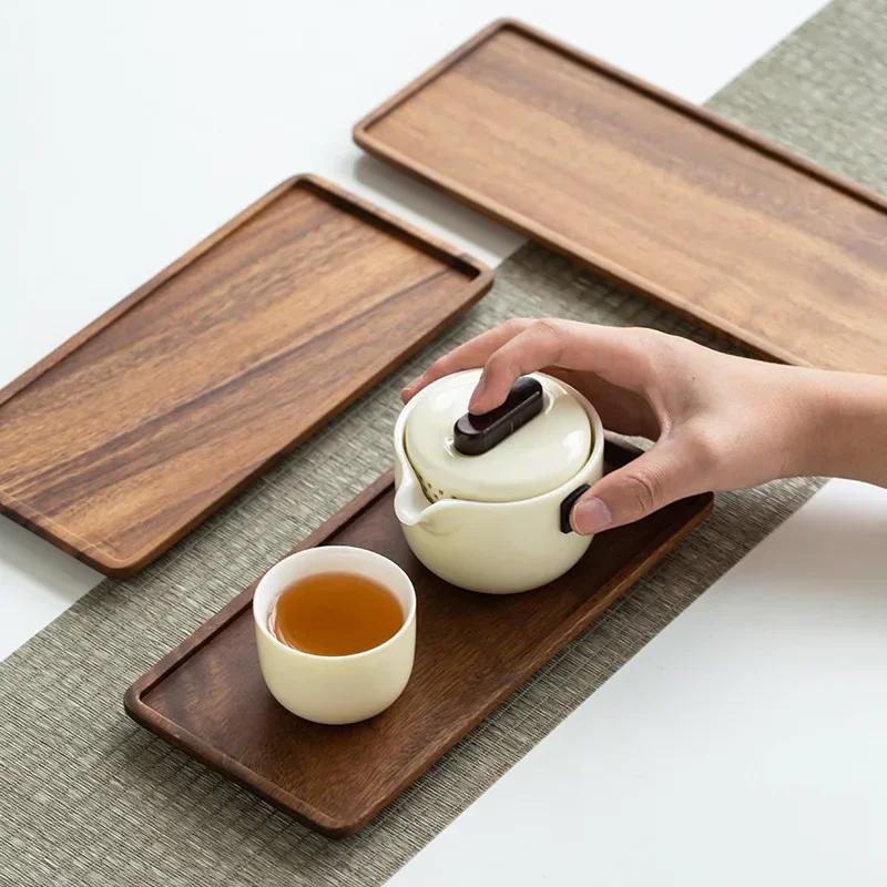 Natural Wooden Tray Serving Table Tray Table Plate Snacks Food Storage Dish Sushi Plate for Hotel Home Serving Tray