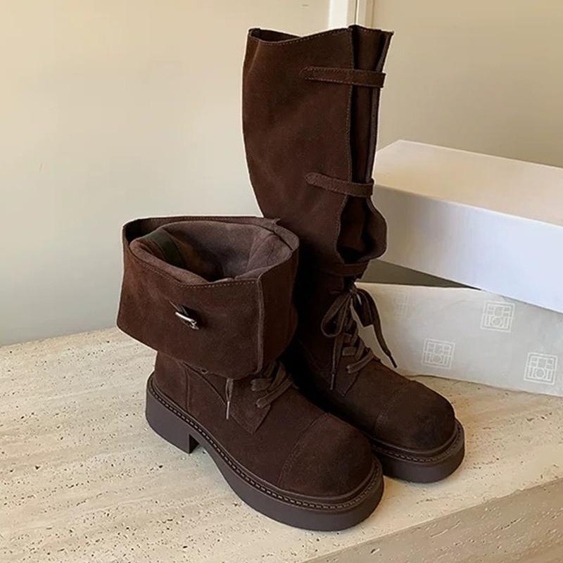 

Designer Long Boots for Women s Chunky Knee High Winter Shoes Fashion Lace Up Chelsea Boots New Walking Goth Mujer De Botas 40