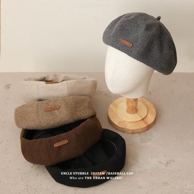 Autumn and Winter Literary Retro Painter's Hat for Girls Korean Versatile Face Showing Beret Thickened Woolen Solid Color Octagonal Hat