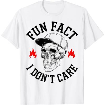 HUYTEDX Fun Fact I Don't Care Vintage Skeleton Sarcastic Adult Humor T-Shirt